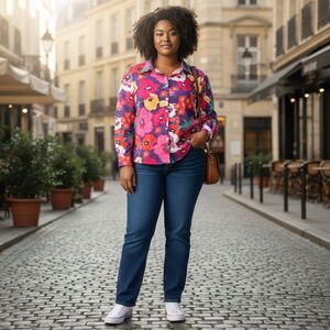 Floral Button Down Blouse Feminine Cottagecore Casual Top Women's, 3XL